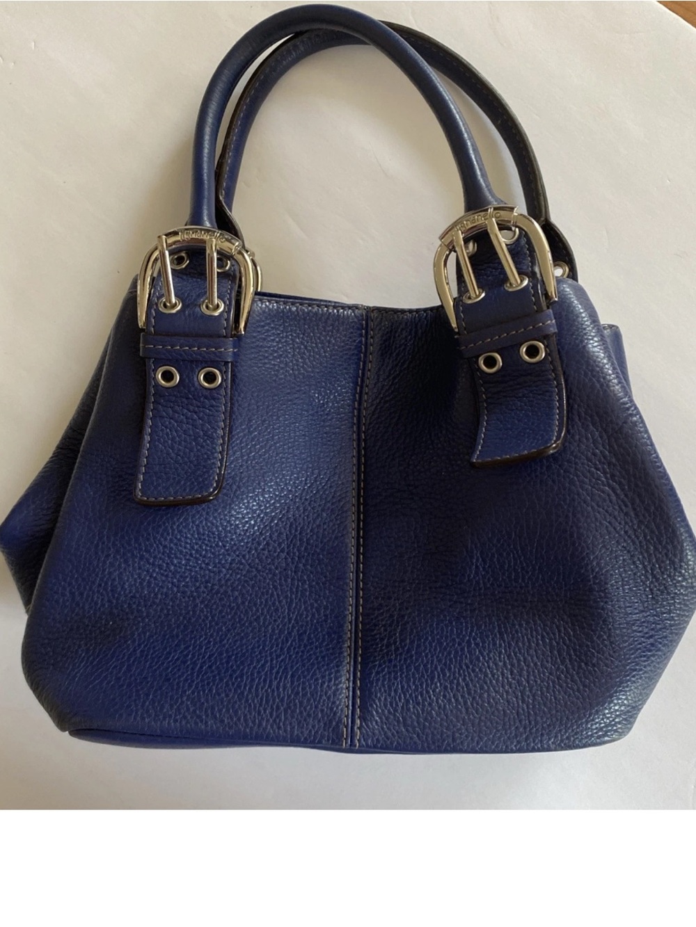 Tignanello Purse Blue Leather Pebbled Top-Handle Women’s Handbag Satchel Silver - Picture 8 of 8